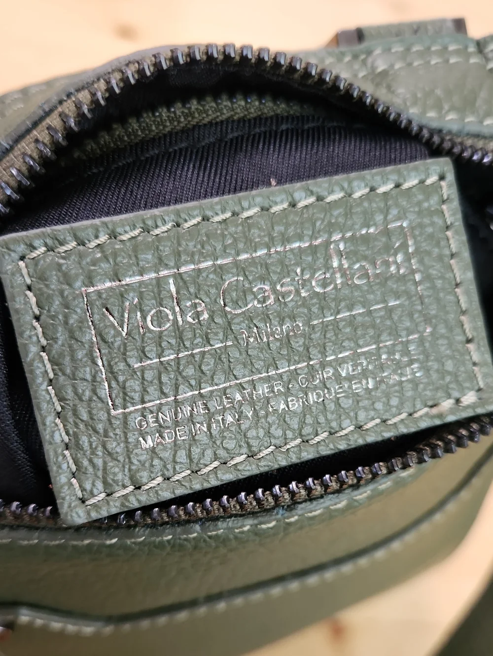 Viola Castellani Milano Olive Green Leather Crossbody Tote Satchel Bag Italy